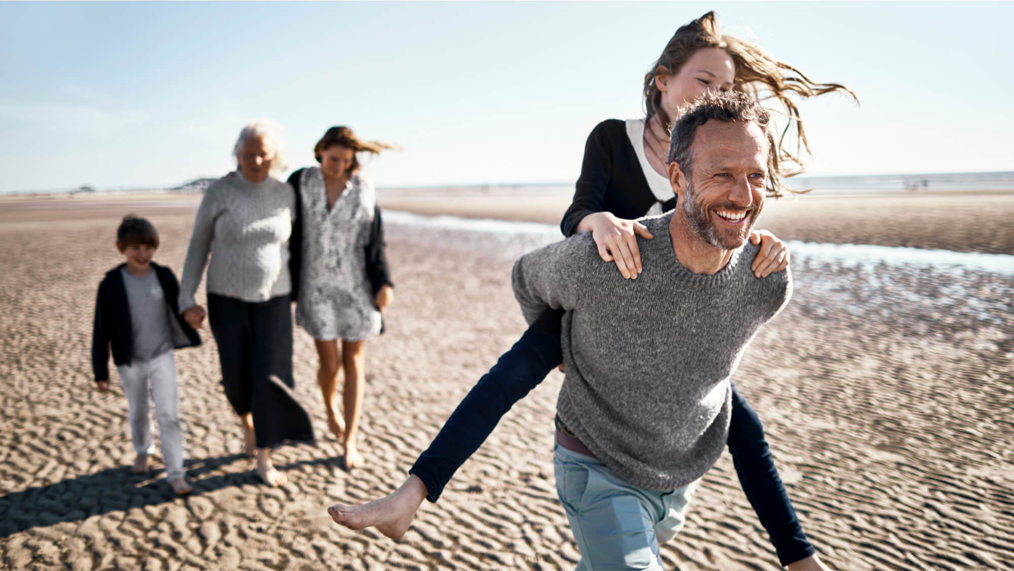 Family of five on a beach managed ISA