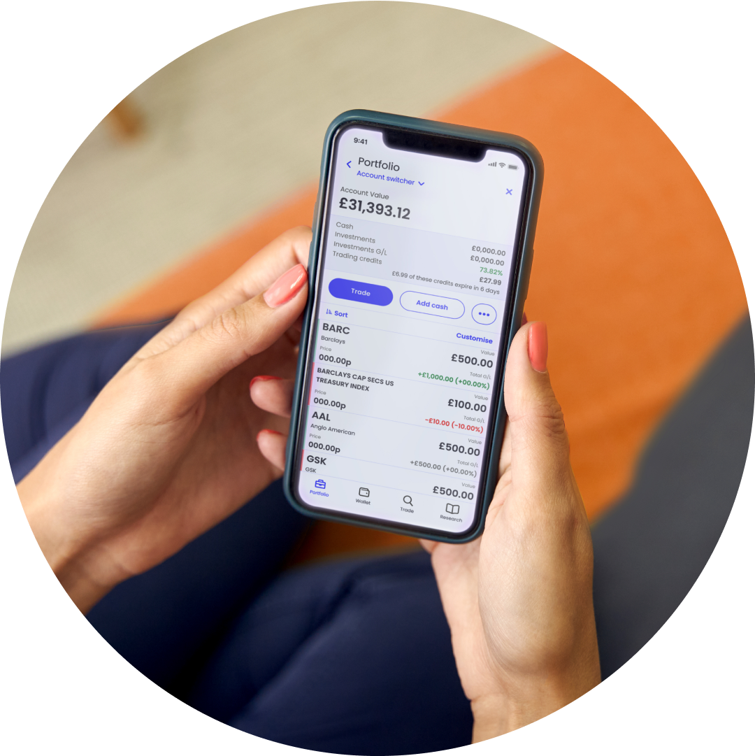 hands holding smartphone showing ii investing app