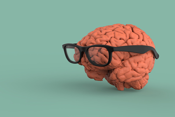 A brain with glasses on