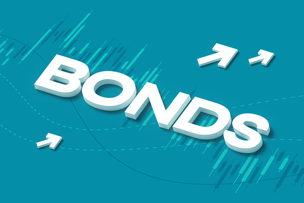 'Bonds' in white letters against blue financial graph