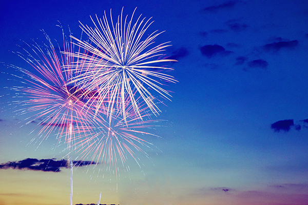 Fireworks against the sunset