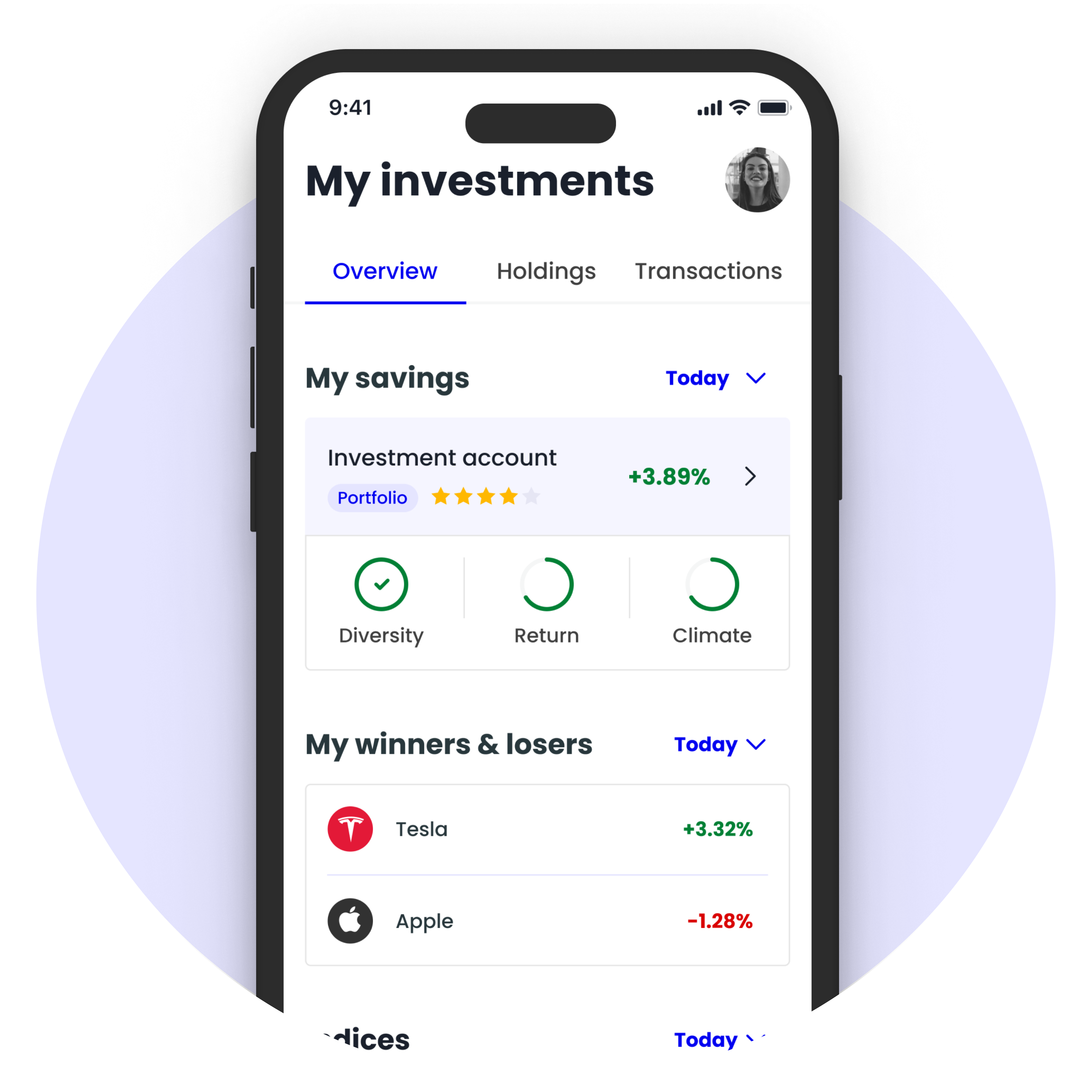 roundel showing mobile device with my investments screen