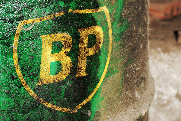 Old British Petroleum logo on an oil barrel 