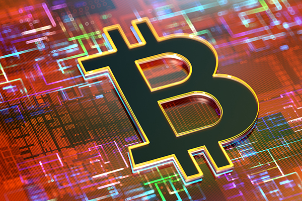 Bitcoin symbol against a digital background