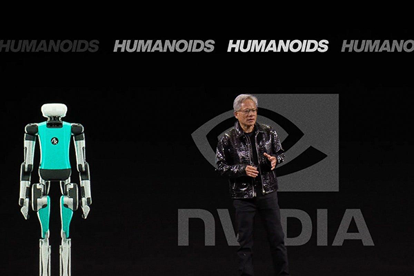 FiFinimize image of Jensen Huang of Nvidia alongside humanoid robots