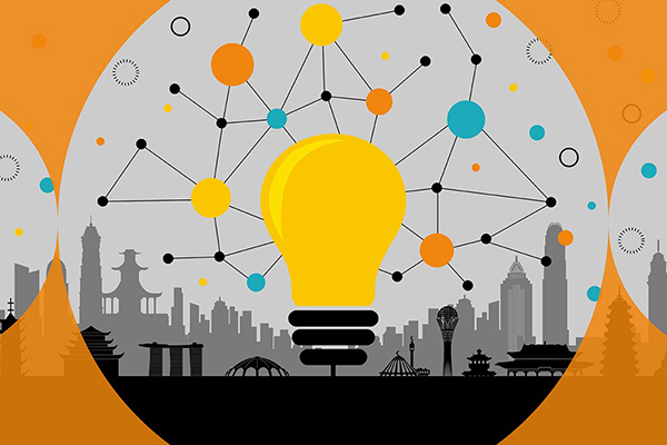 Illustration of a light bulb with connections inside representing diversification