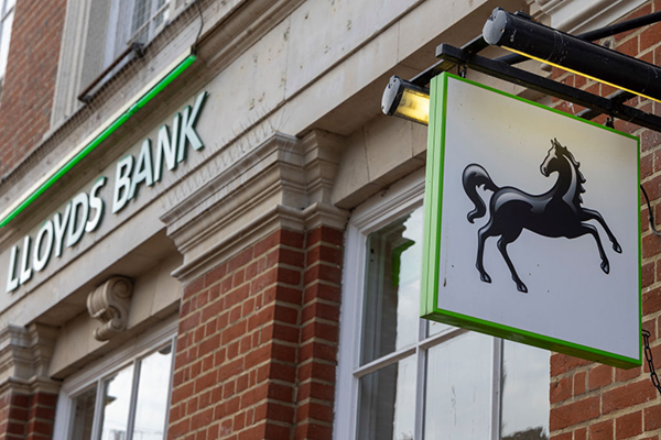 Lloyds Bank logo on a sign at a branch in Kent, Getty