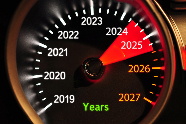 Speedometer dial focused on years 2024-25