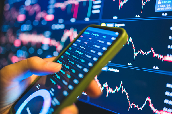 Financial charts and graphs on a digital tablet