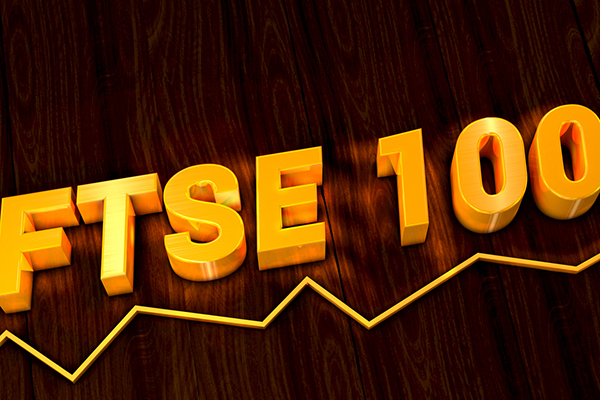 FTSE 100 in yellow words against black background