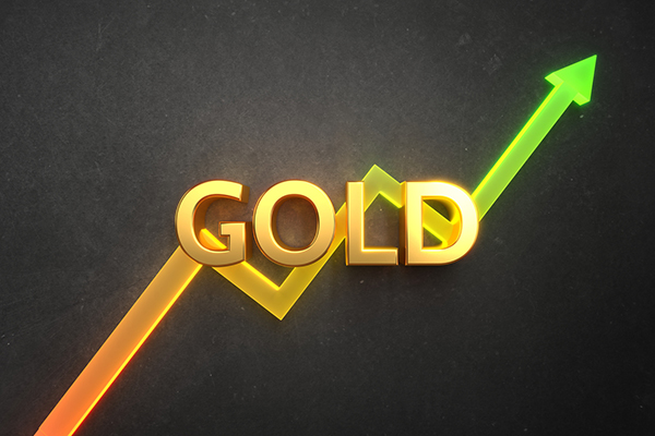 Word 'gold' with rising arrow