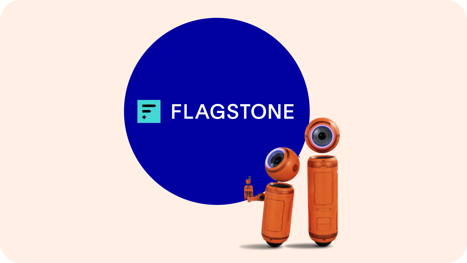 Interactive Investor orange robots pointing upwards to Flagstone logo