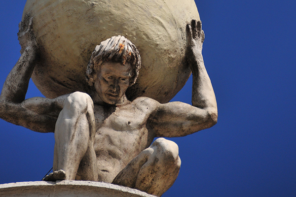 Greek mythological figure of Atlas atop the Hohenzollern building, Namibia