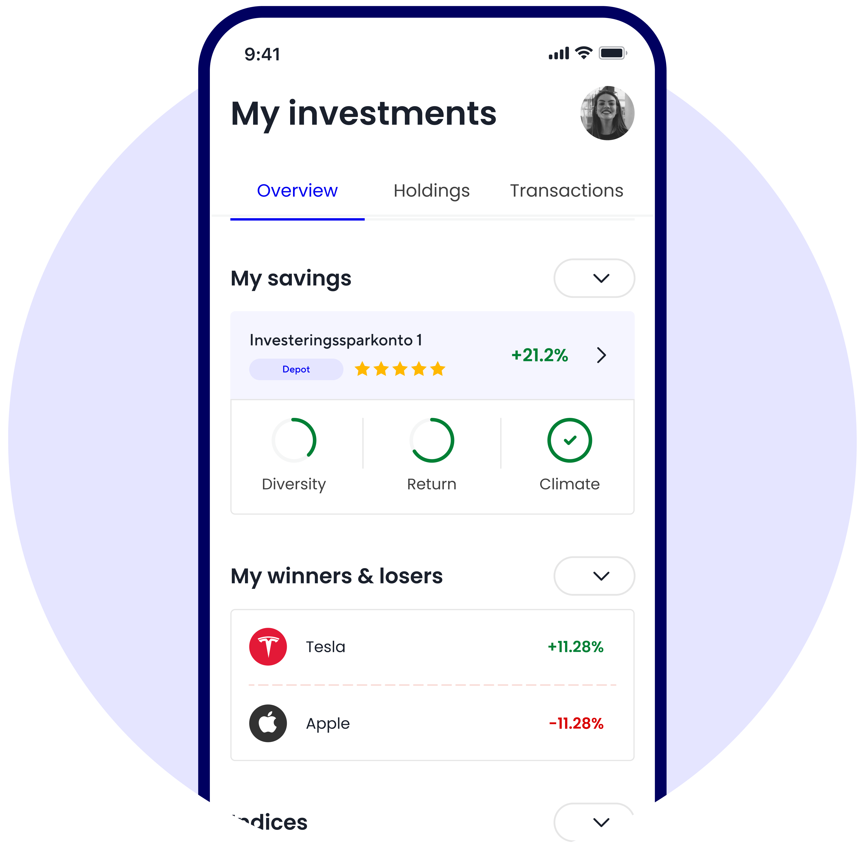 mobile device showing My Investments screen in ii Community