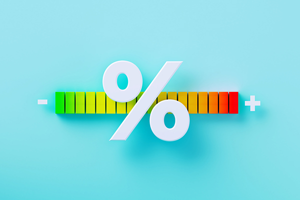 Percentage sign over progress indicator on blue background