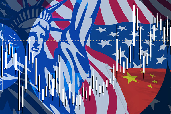 Aberdeen montage image of Statue of Liberty, US flag and China flag