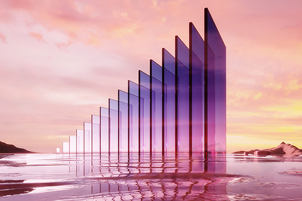 Growing pink bar graph made out of glass, Getty