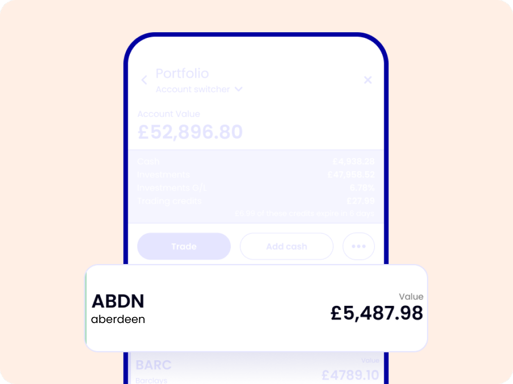 device showing ii app with aberdeen fund value
