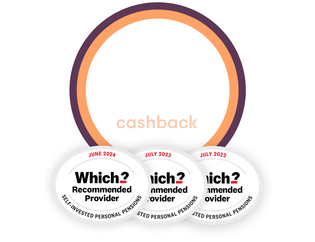 £100-2000 cashback SIPP offer with 3x Which Recommended logo
