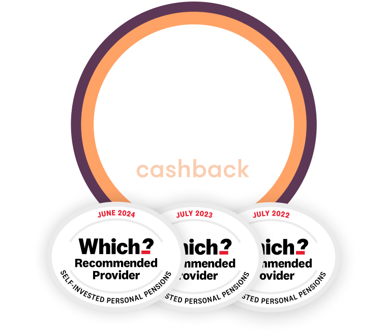 £100-2000 cashback SIPP offer with 3x Which Recommended logo