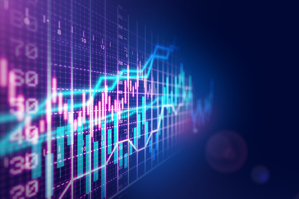 Pink and blue chart of financial information, Getty
