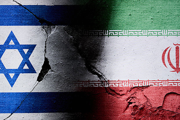 Montage of Iranian and Israeli flags, Getty