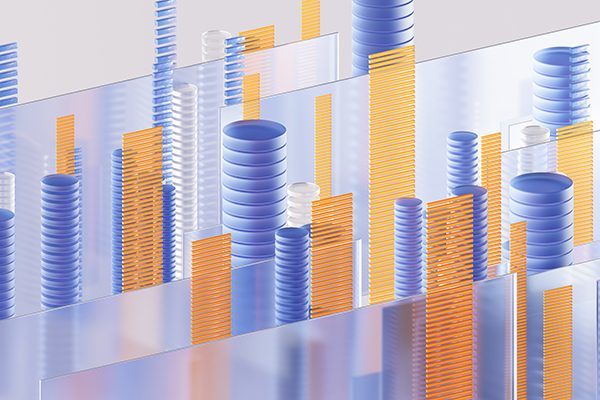 Orange and blue abstract data bar charts, Getty
