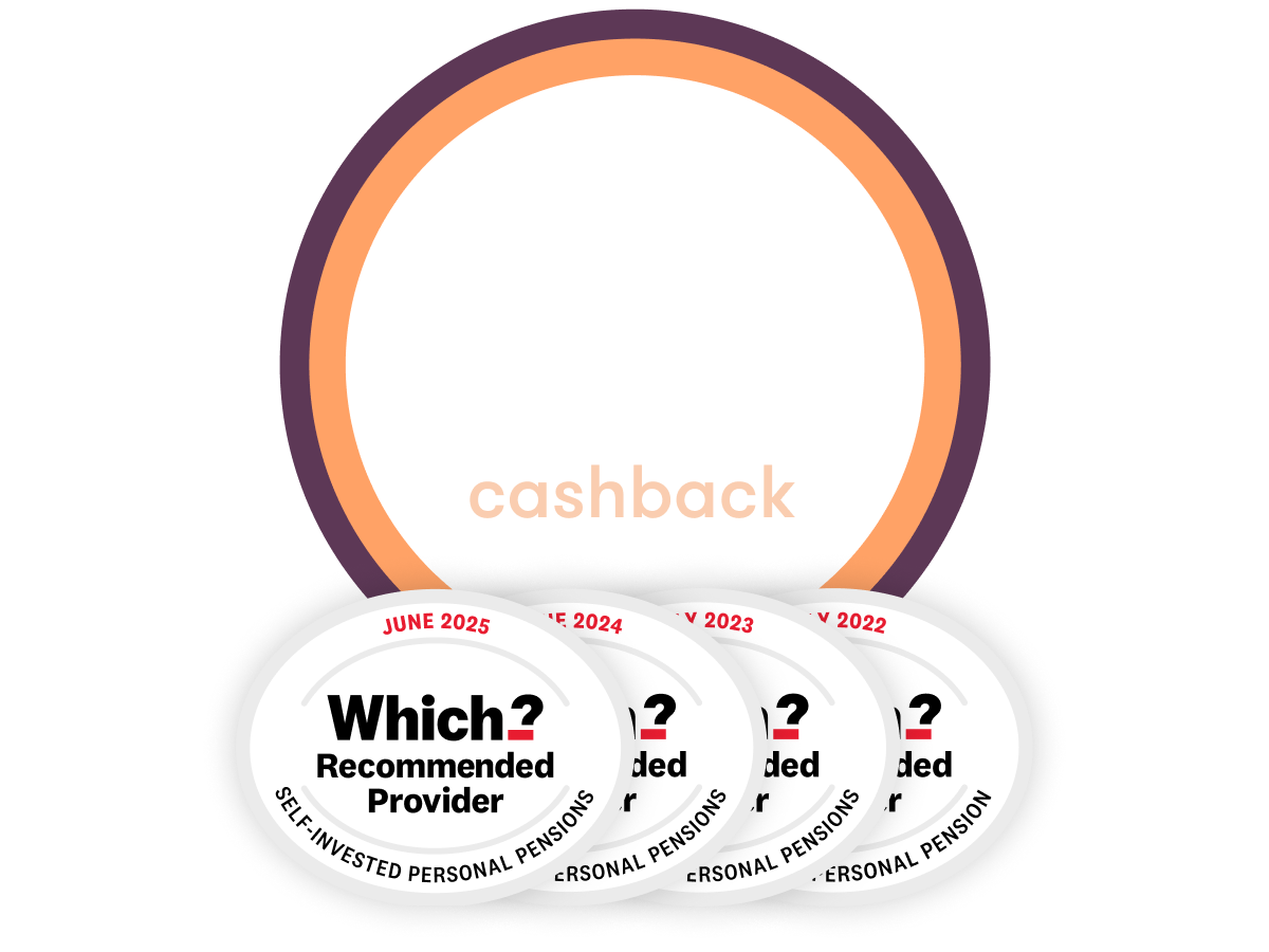 £100-2000 cashback SIPP offer with 4x Which Recommended logo