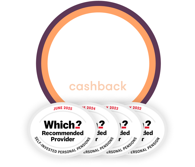 £100-2000 cashback SIPP offer with 4x Which Recommended logo