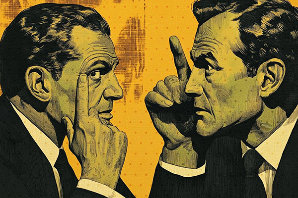 Finimize illustration of fund managers whispering