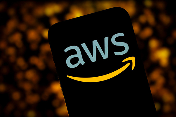 Amazon Web Services logo on a smartphone, Getty