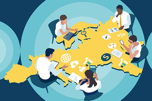 Aberdeen illustration of investors around a map of Europe