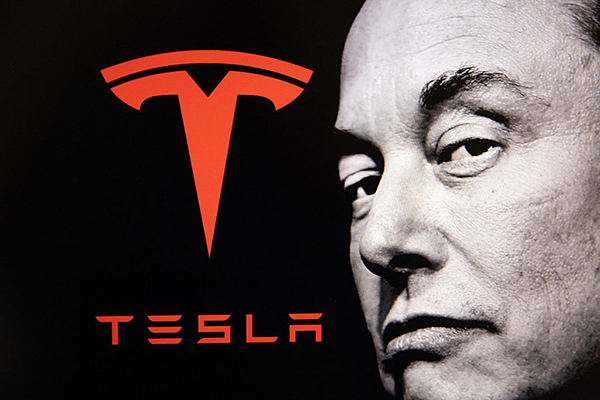 Elon Musk with Tesla logo, Getty