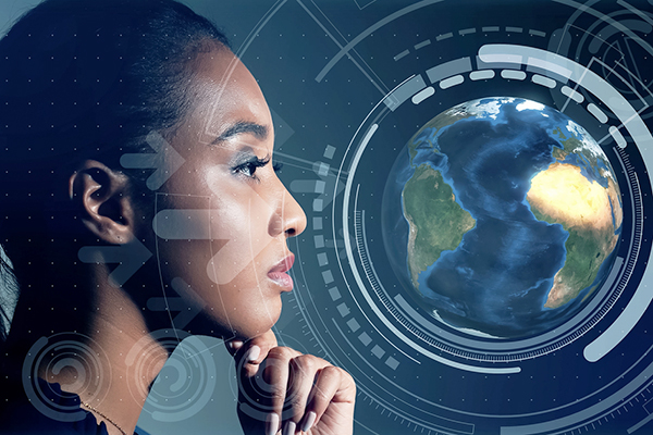 Professional investor making a decision about where to invest with globe background