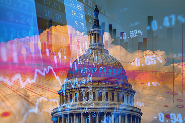 US Capitol dome and market graphs montage