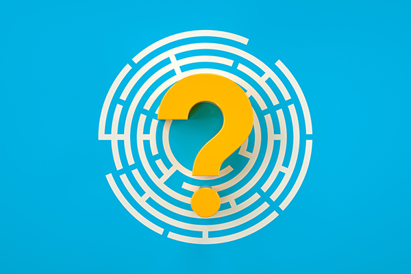 Yellow question mark on a blue background