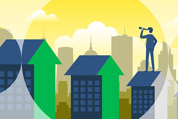 Aberdeen image of investor standing on top of a roof with binoculars