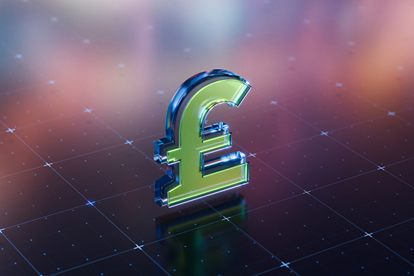 Green pound symbol against financial chart