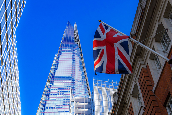 The Shard and Union flag in London