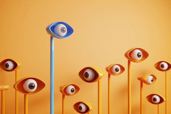 Abstract digital generated eyes looking around