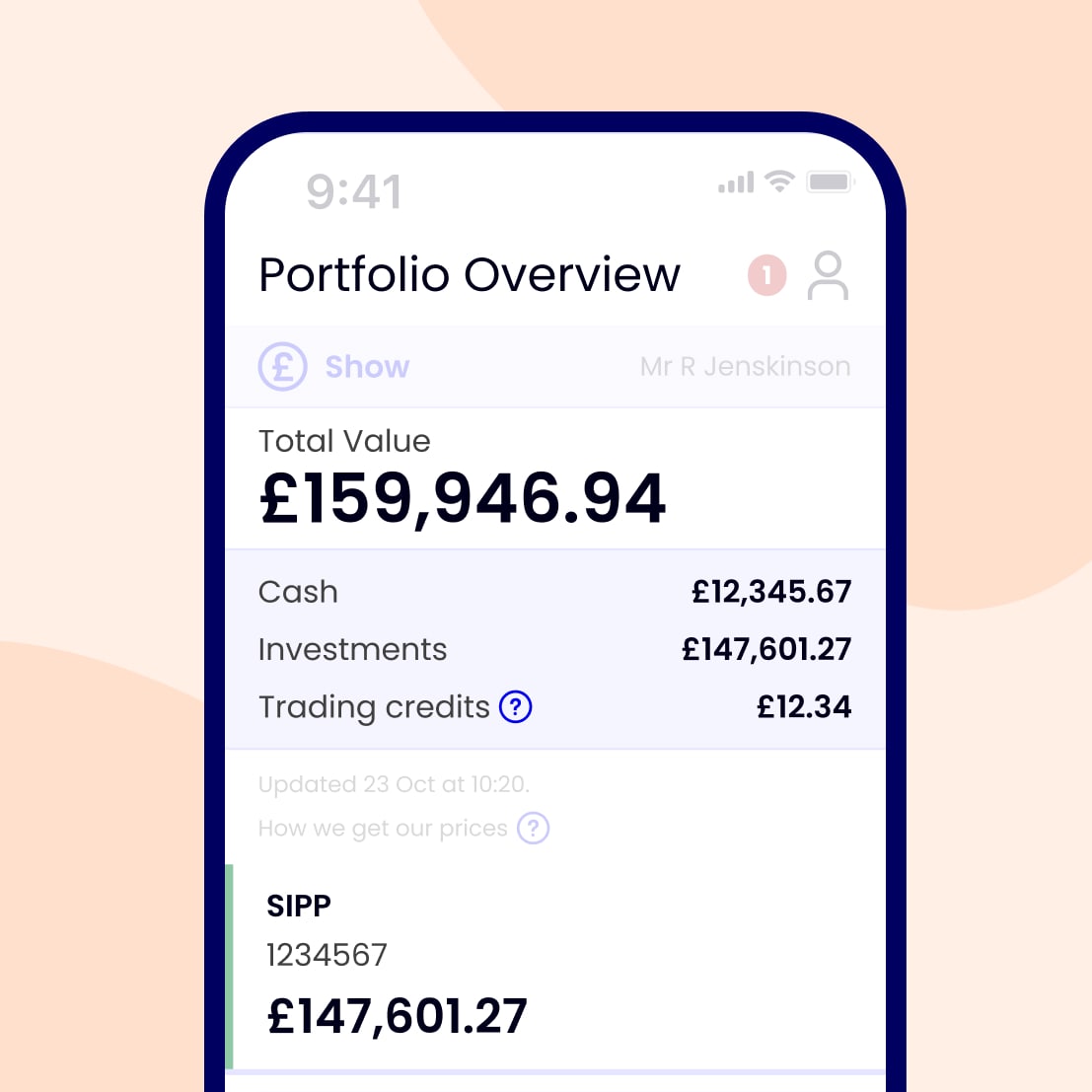 This is a SIPP portfolio overview on a mobile screen.