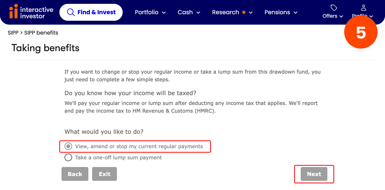 Amend or stop drawdown - step 5