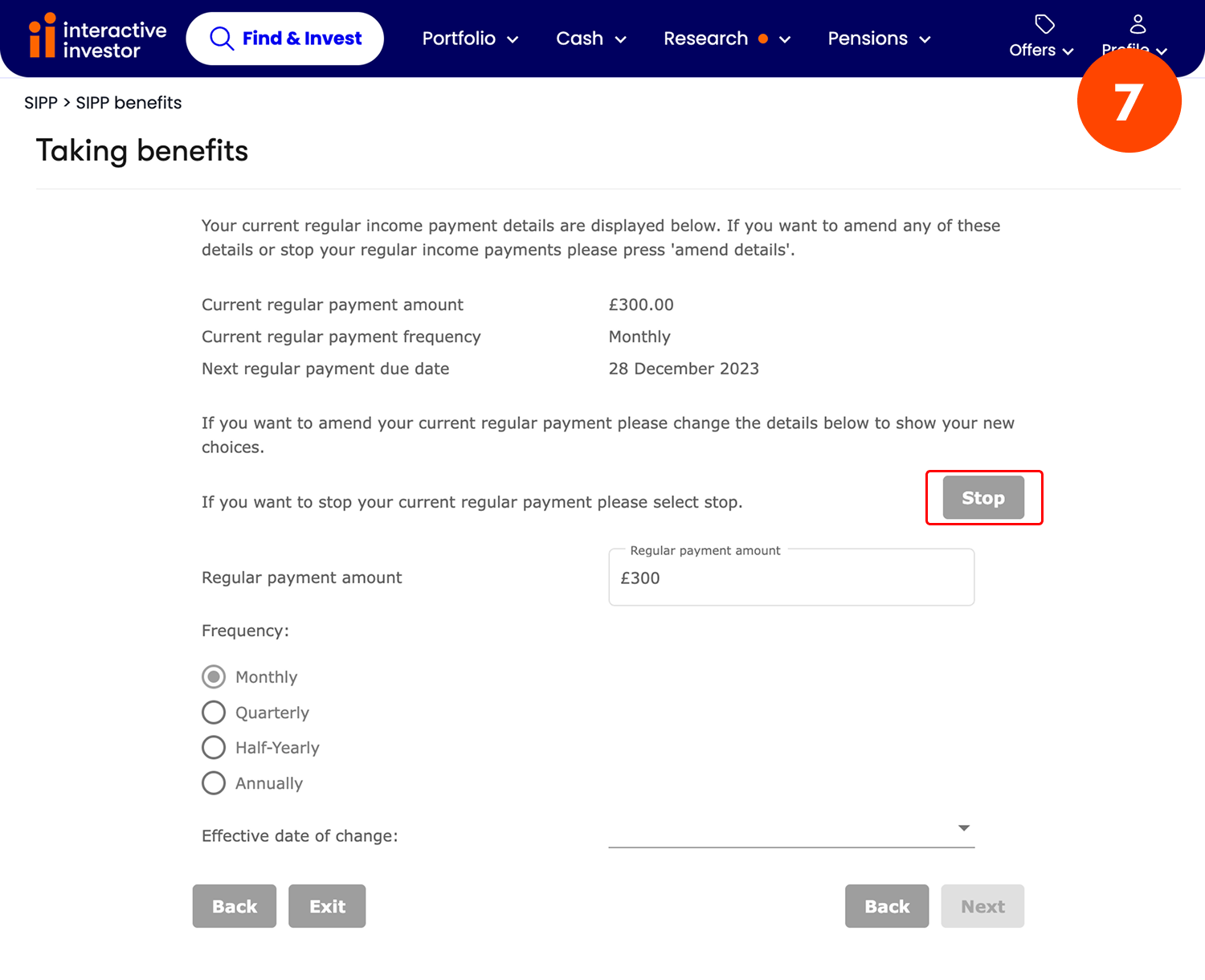 Amend or stop drawdown - step 7