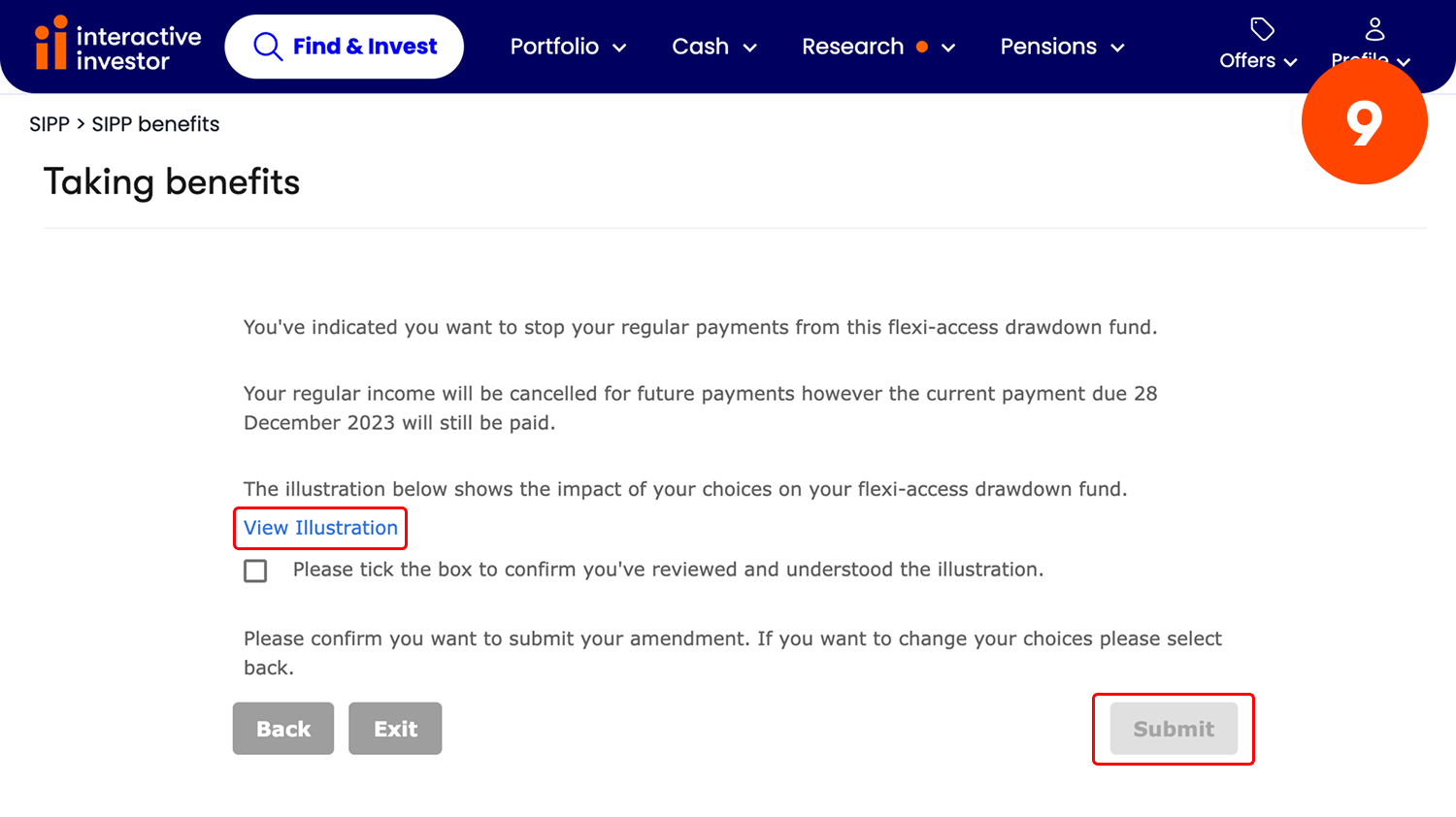 Amend or stop drawdown - step 9