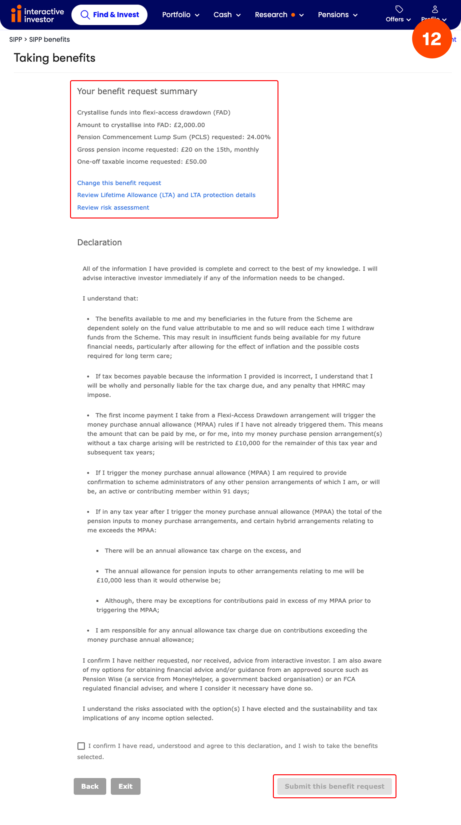 Moving funds into flexi-access drawdown - step 12