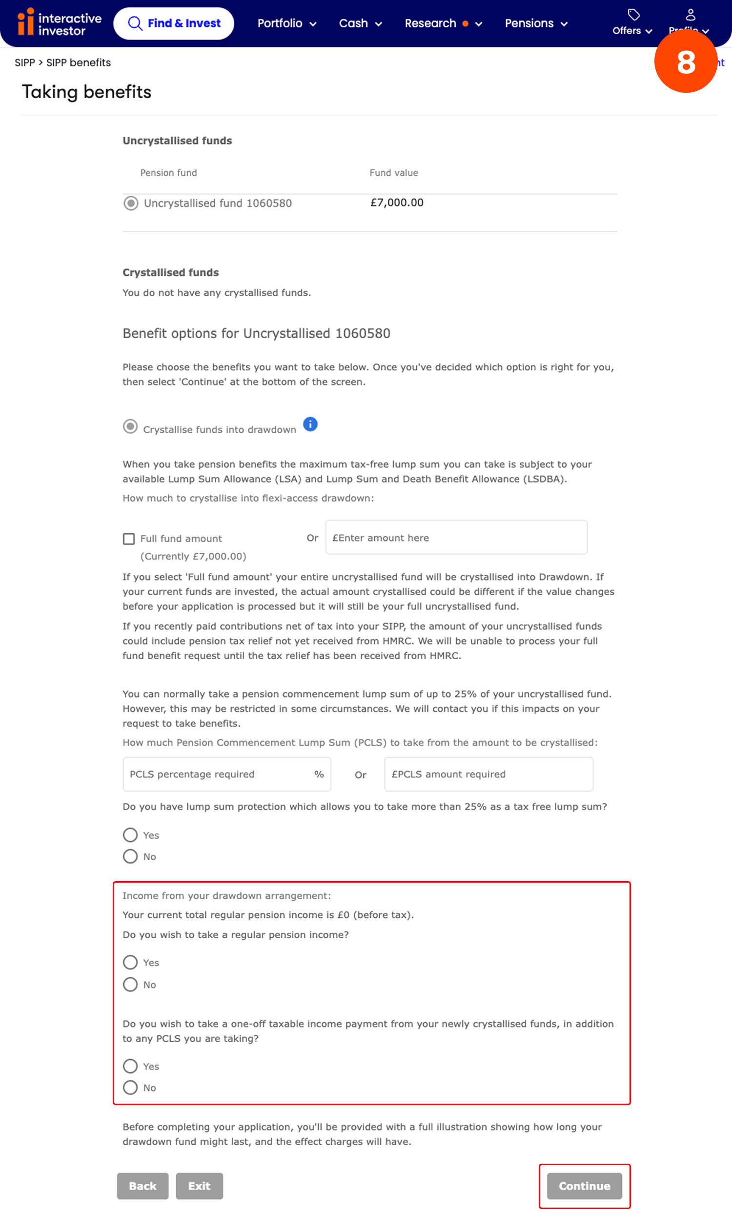 Moving funds into flexi-access drawdown - step 8