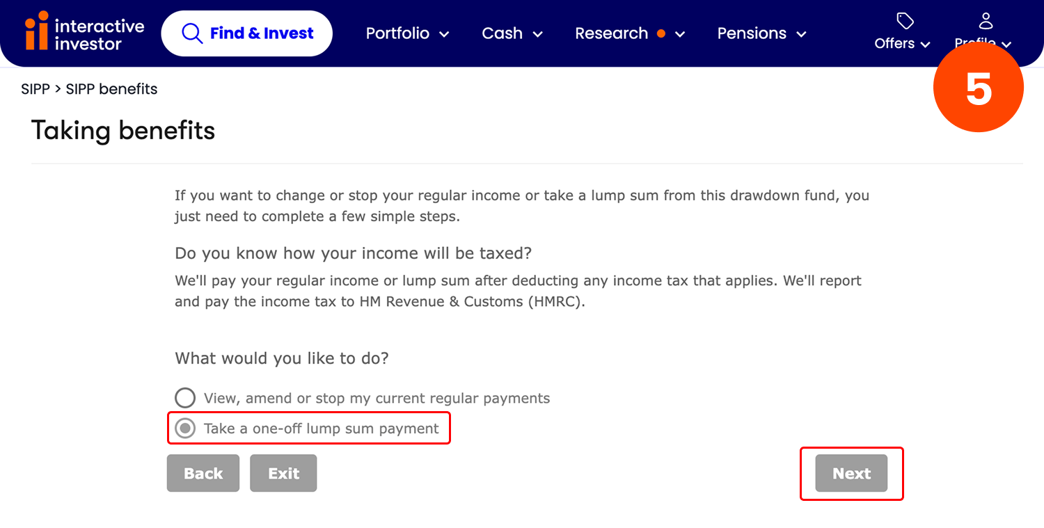 One off payment from existing drawdown pot - step 5