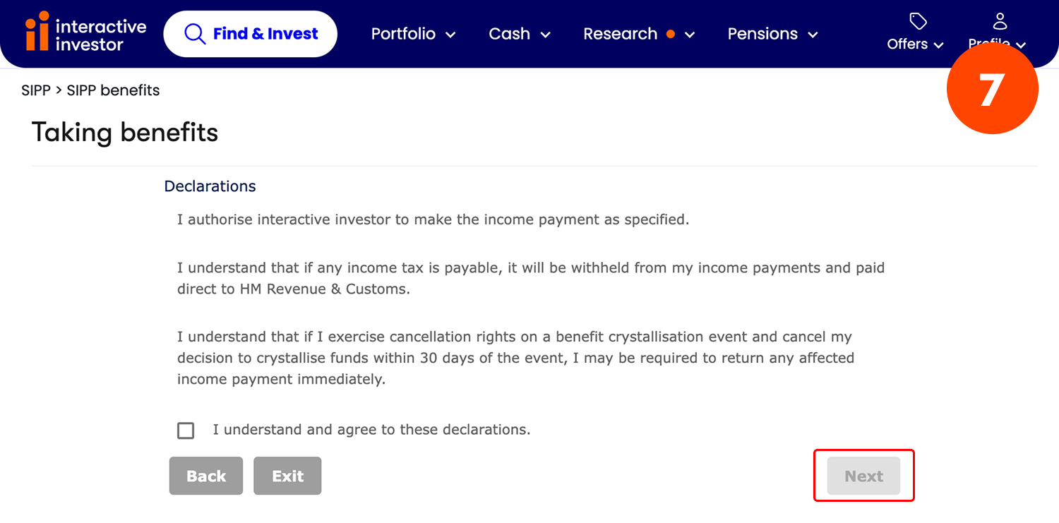 One off payment from existing drawdown pot - step 7