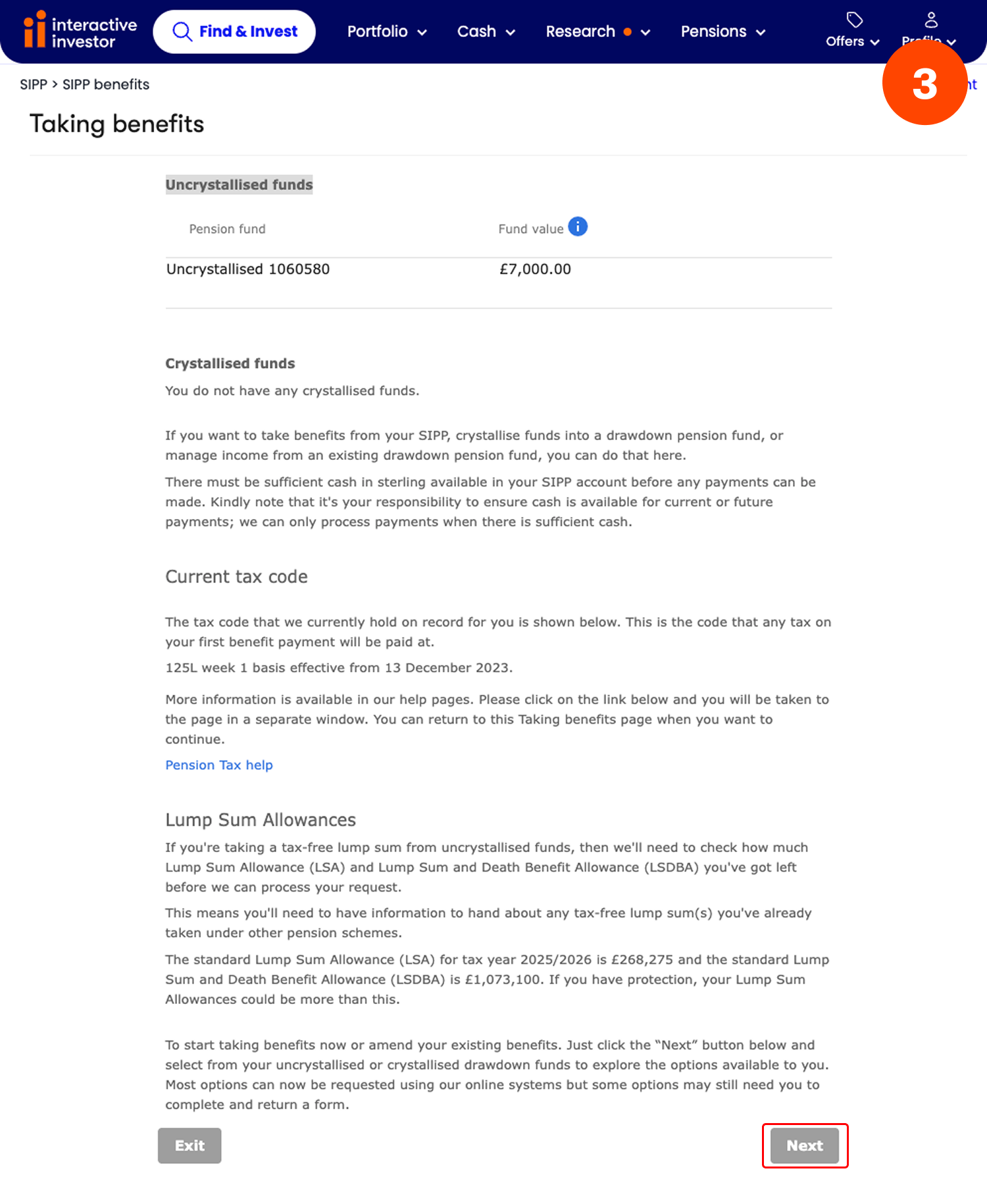 Taking a UFPLS lump sum payment - step 3