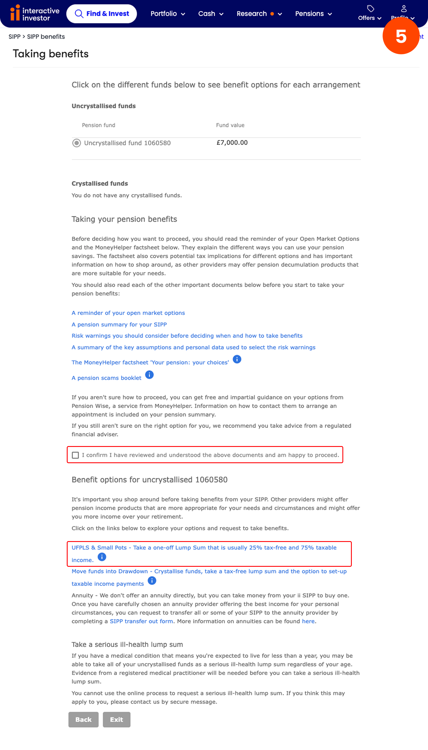 Taking a UFPLS lump sum payment - step 5